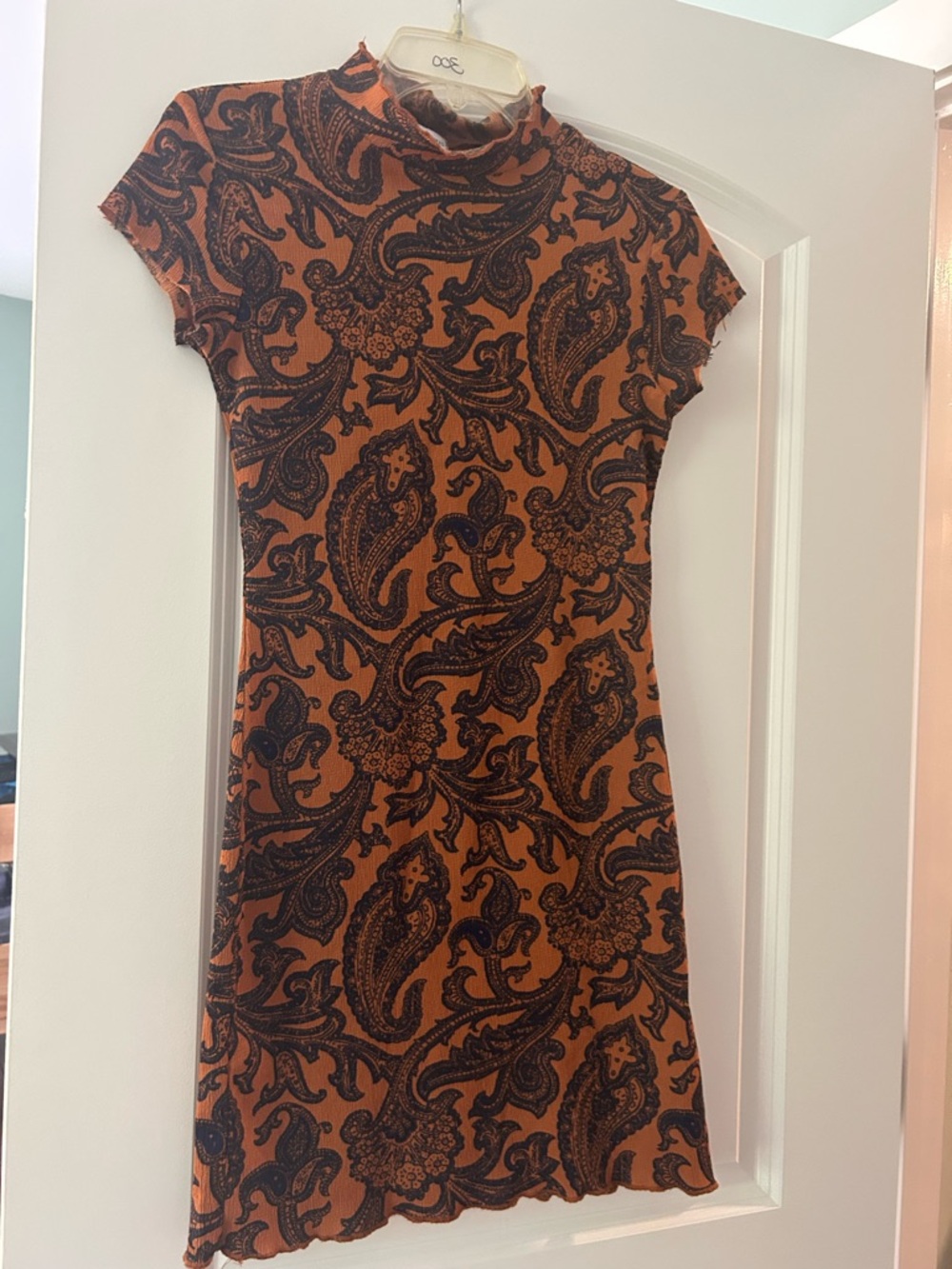 Urban Outfitters Rust Paisley Mini Dress with Black Print